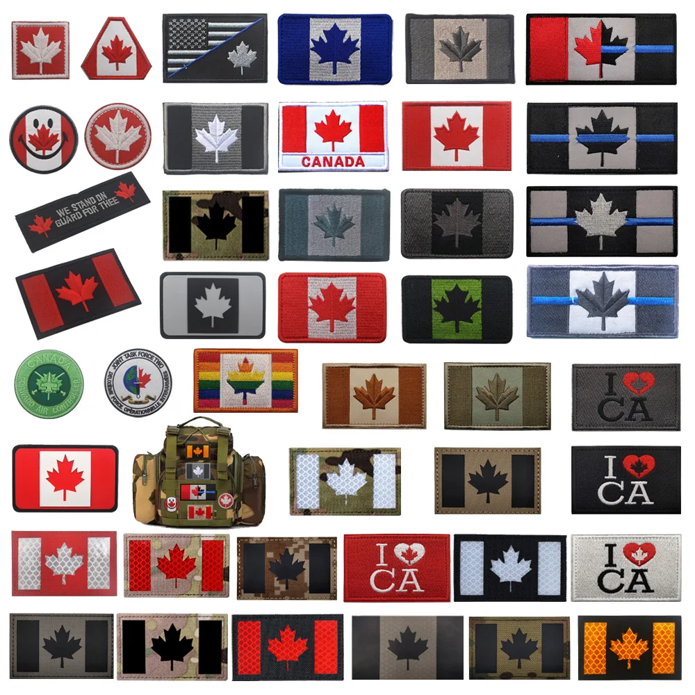 

Hot Sale Flag Patch 3D Embroidered Canadian Flag Badge Maple Leaf Badge with Backpack Hook Loop Patches for Clothing