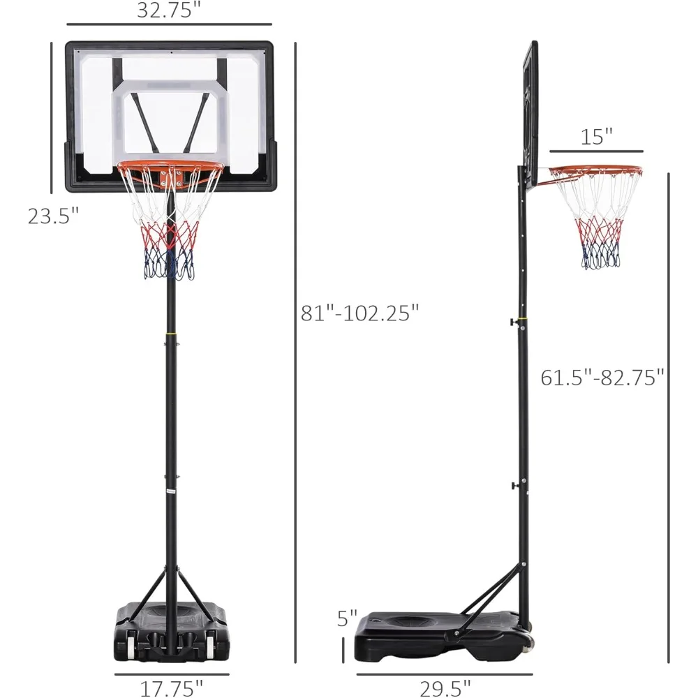 Canestro da basket portatile regolabile in altezza per tutte le età, adatto per uso interno ed esterno, con base durevole e stabile