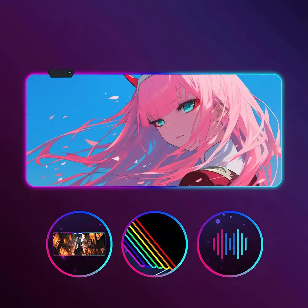 

Anime Zero Two Darling In The Franxx Mouse Pad RGB Luminous 900X400mm Large Table Mat Non-slip Extra Large Game Office Mouse Pad