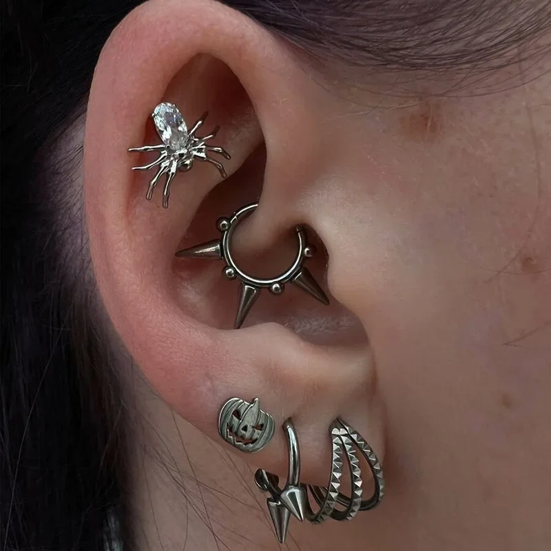 ASTM F136 التيتانيوم ثمانية أرجل العنكبوت الأذن ترصيع بيرك تشيكوسلوفاكيا معبد أعلى الخيوط Labret الزنمة الشفاه أقراط مسمار ثقب المجوهرات