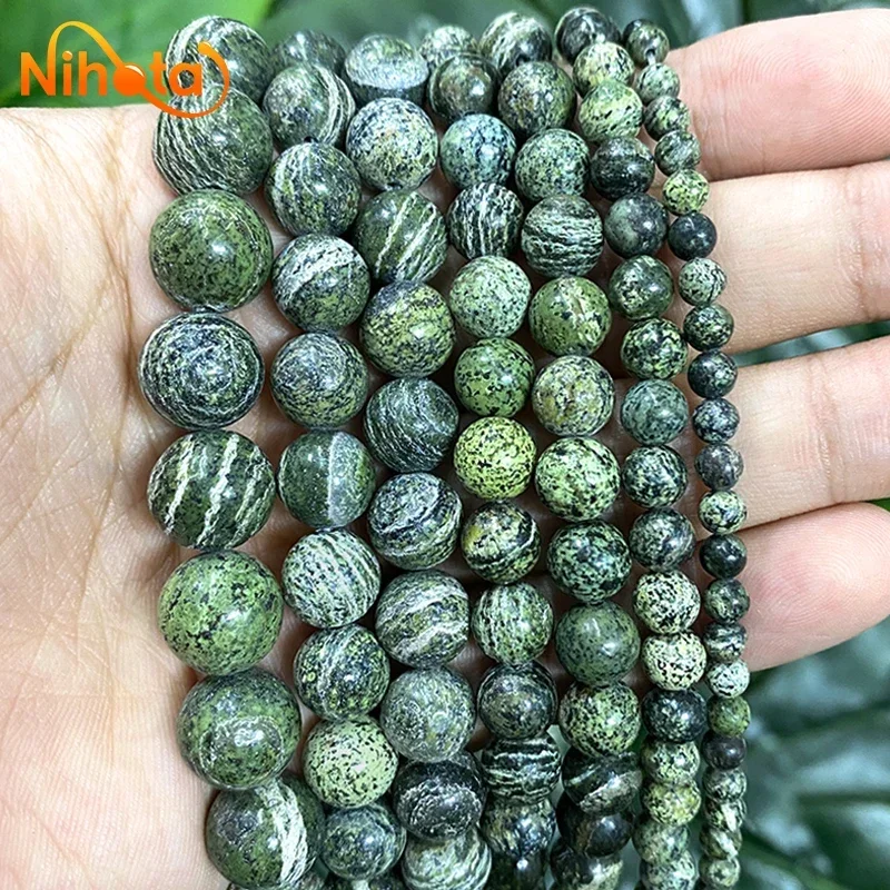 4/6/8/10/12mm Natural Stone Green Zebra Jaspers Beads for Jewelry Making Round Loose Beads DIY Earrings Bracelet 15'' Strand