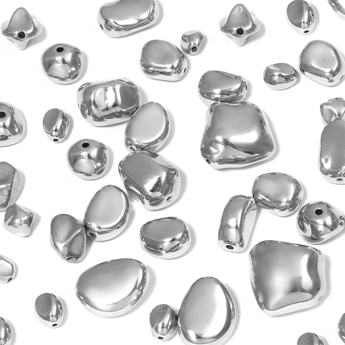 10-50pcs/Lot Silver Rhodium Plated Different Shapes CCB Loose Beads for DIY Jewelry Making Necklace Bracelet Accessories