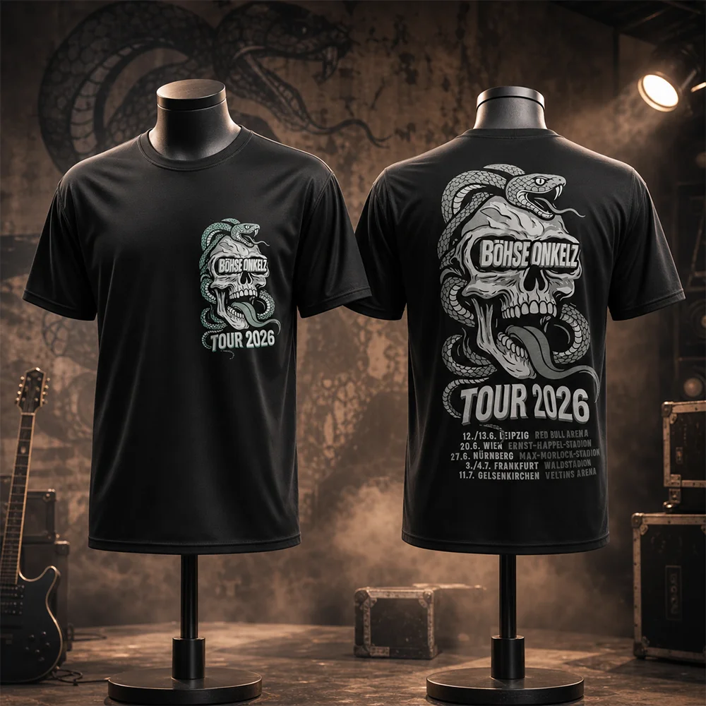 Unisex Böhse Onkelz Mitten Unter Euch 2026 Tour Skull Print Breathable Black Short Sleeve T-Shirt for Women Men And Children