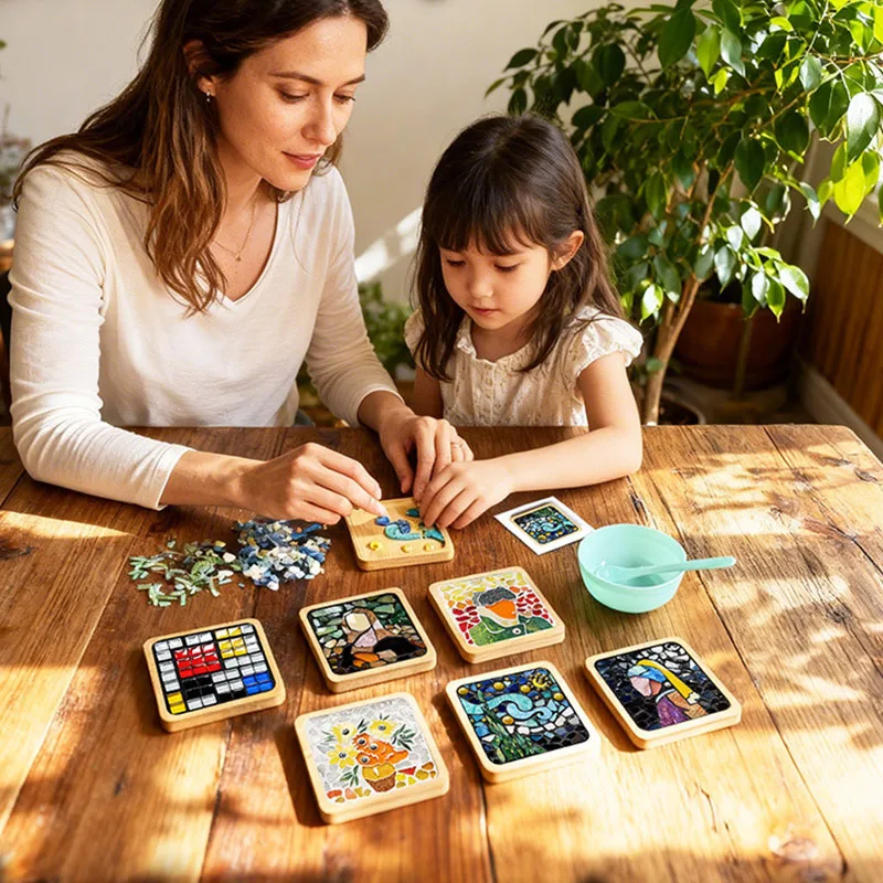 Mosaic Cup Coasters Student DIY Handmade Material Pack Van Gogh Famous Paintings Mat Pad Creative Paste Art Deco Work Home Table