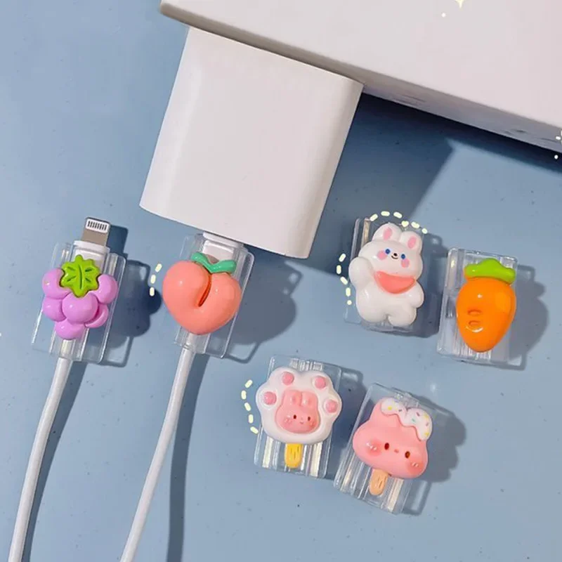 2Pcs/set Cartoon Bite Spiral USB Charger Cable Protective Cover Suitable for iPhone Xiaomi Samsung Cable Protection winder Set
