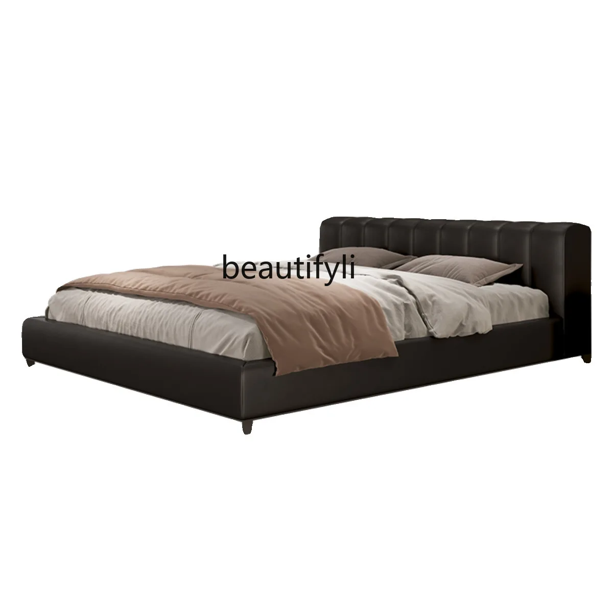 

Italian minimalist leather bed piano key bed 1.8 meters 1.5 meters double master bedroom first layer leather bed