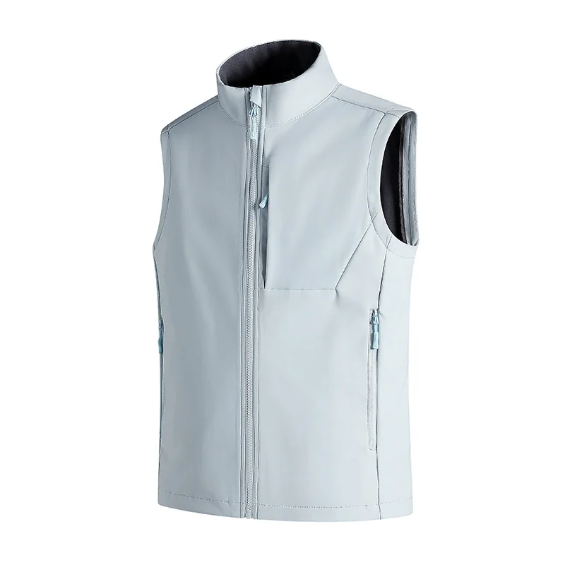 Unisex Fleece Lined Soft Shell Vest Sleeveless Stand Collar Sports Casual Large Size Waterproof Windproof Breathable Running Men