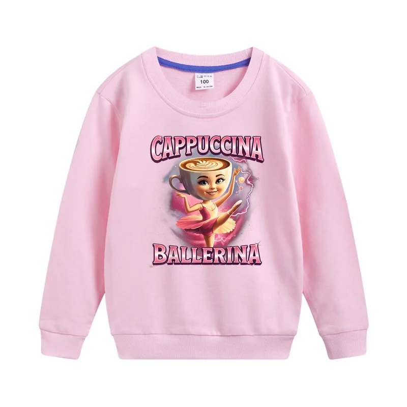 Cappuccina Ballerina-Cartoon-Pullover für Babys, langärmeliger Kapuzenpullover, Frühlings- und Herbstmantel für Kinder, 4–14 Jahre