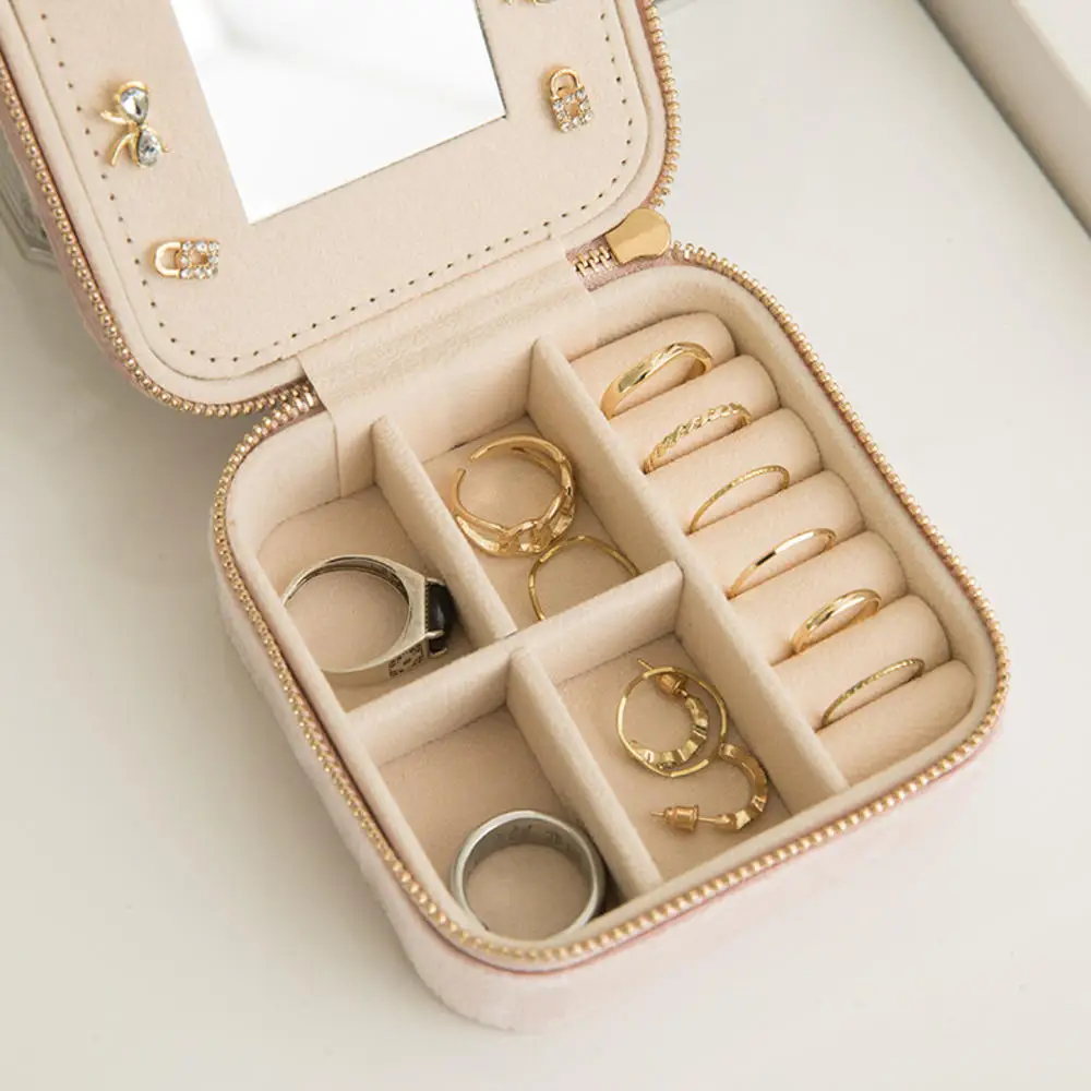 Plush Velvet Small Jewelry Box Necklace Ring Storage Organizer Mini Jewelry Case Square Jewelry Travel Organizer For Women Girls