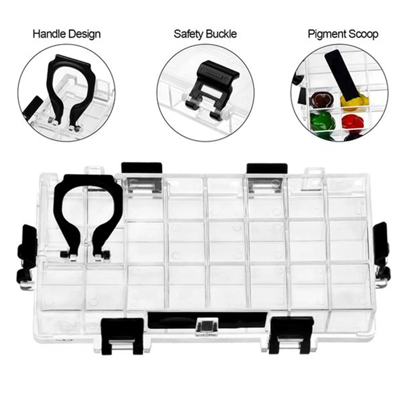 Hermético Paint Palette Box, Recipientes De Armazenamento De Tinta Aquarela, Organizador de Pintura Molhada, 24 Poços, 2Pcs