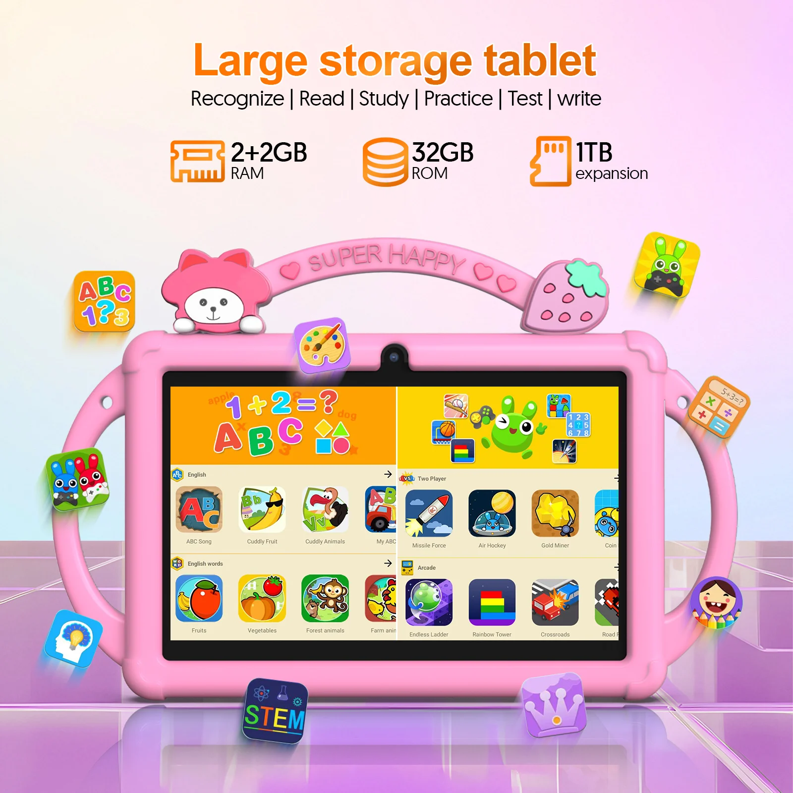 Tablet per bambini Android 13 da 7 pollici, tablet WiFi 5G, processore quad-core, 4 GB (espansione 2 g di memoria) RAM+32 GB ROM, con genitore