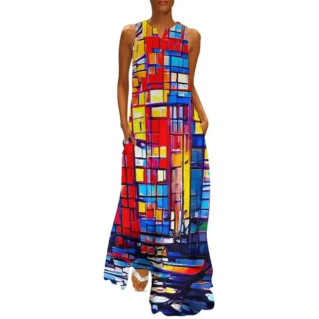 Długa sukienka damska Summer De Stijl Modern Art Aesthetic Boho Beach Long Dress Woman Sexy Elegant Maxi Dress Large Size V-neck Robe