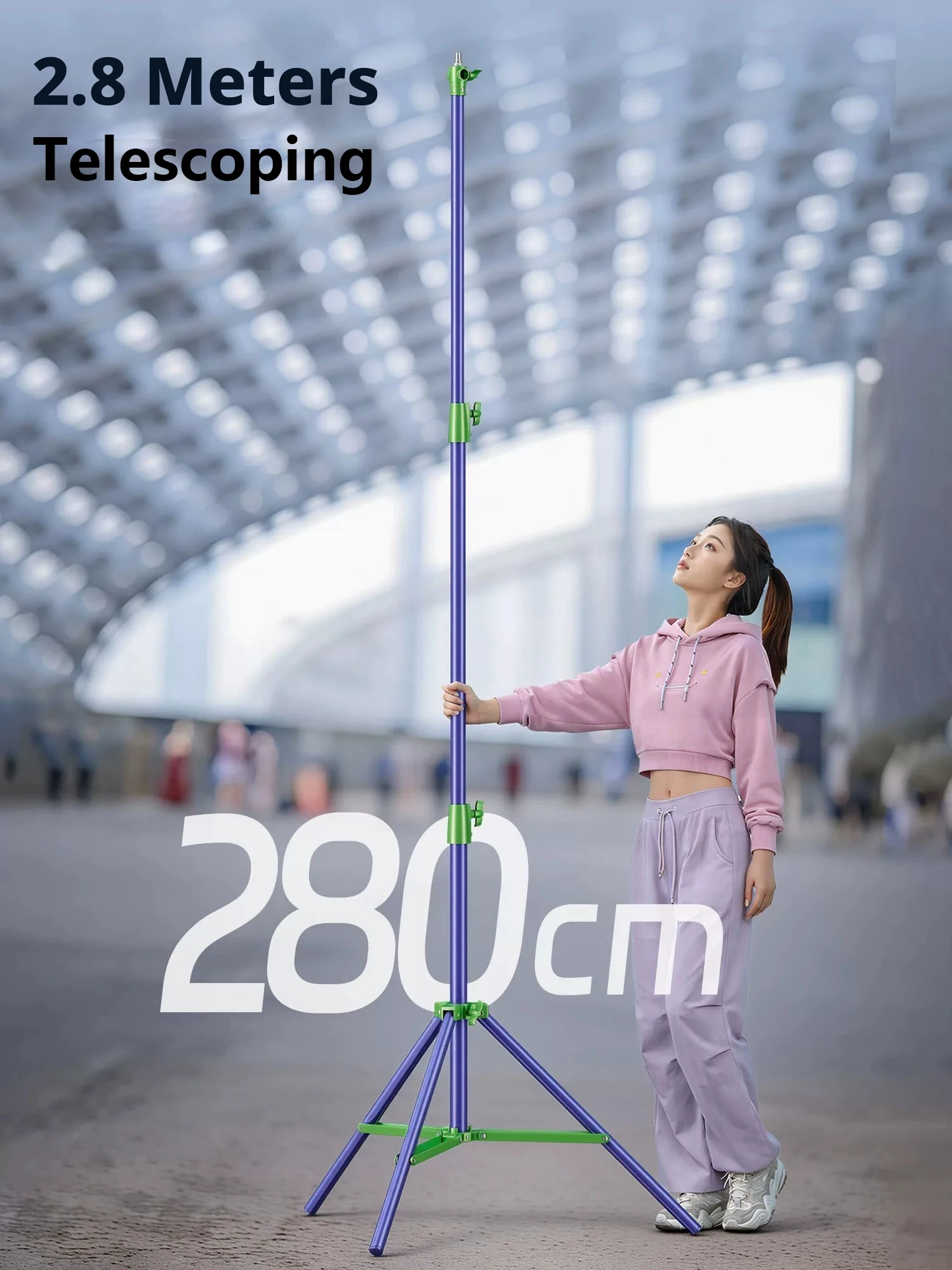 Spoonpho 2.8m All-metal Sturdy Photographic Light Stand Adjustable Tripod 1/4-3/8 Screw Lamp Holder for Photography, HJG-280