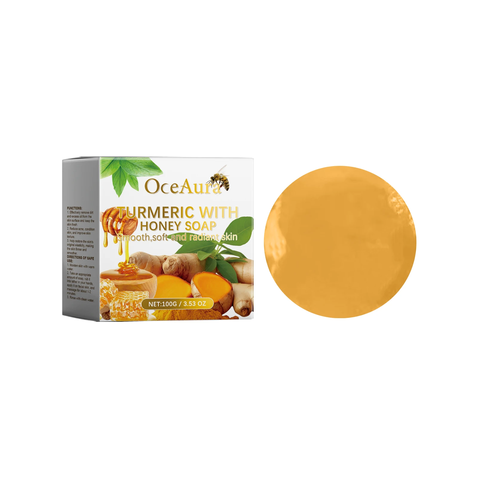 

Мыло Oceaura Honey с куркумой, нежное ежедневное очищающее мыло для лица, осветляющее поры, очищающее кожу, 3 шт.