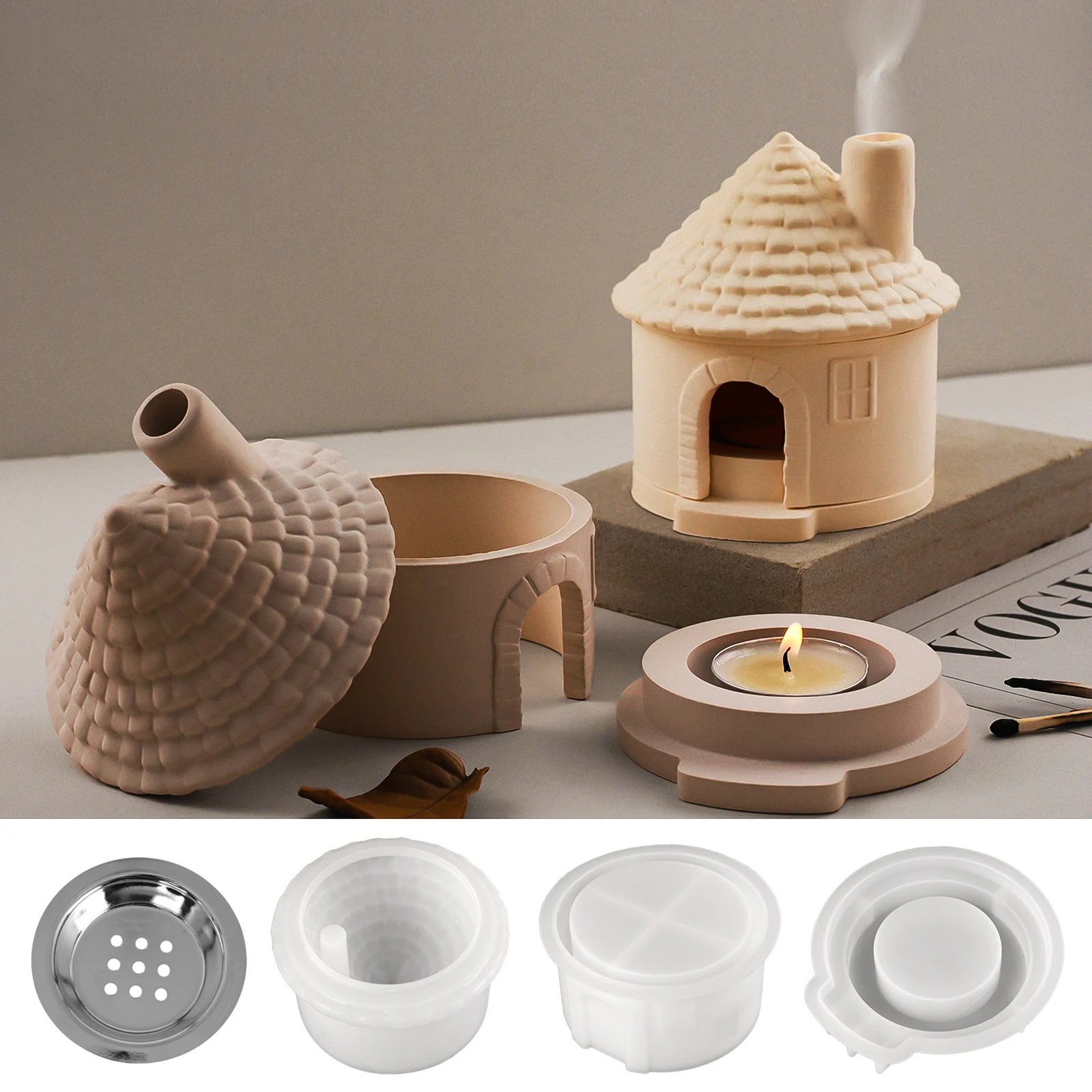 Retro Kamin Haus Kerzenhalter Silikon Form DIY Zement Aromatherapie Ofen Desktop Handwerk Ornamente Gips Lampenschirm Form