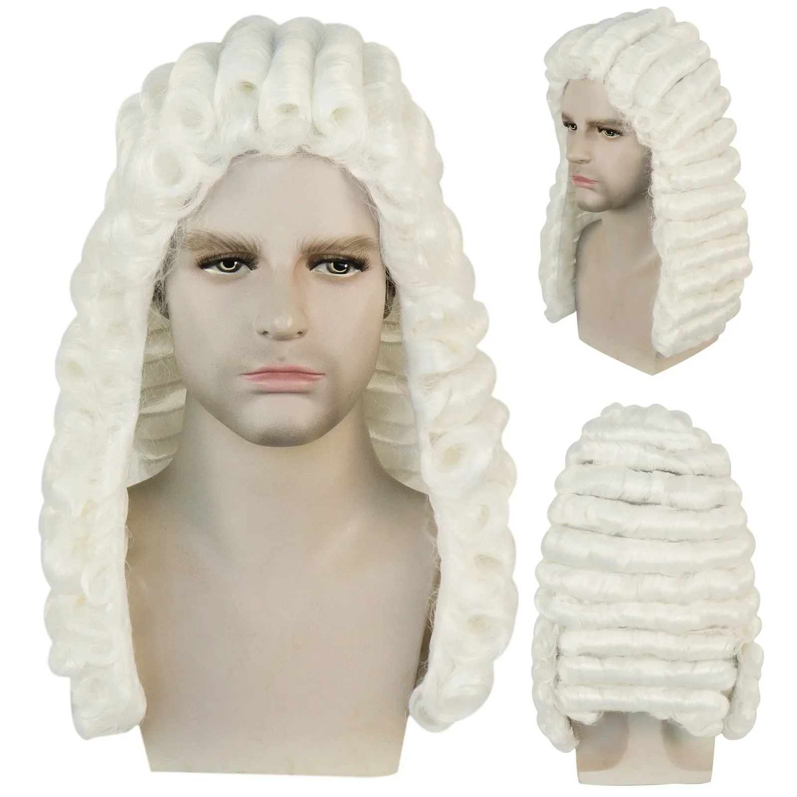 

Judge Lawyer Cosplay Wig White Curly Synthetic Hair Wig for Women Halloween Christmas School Thanksgiving Day Show Accessories