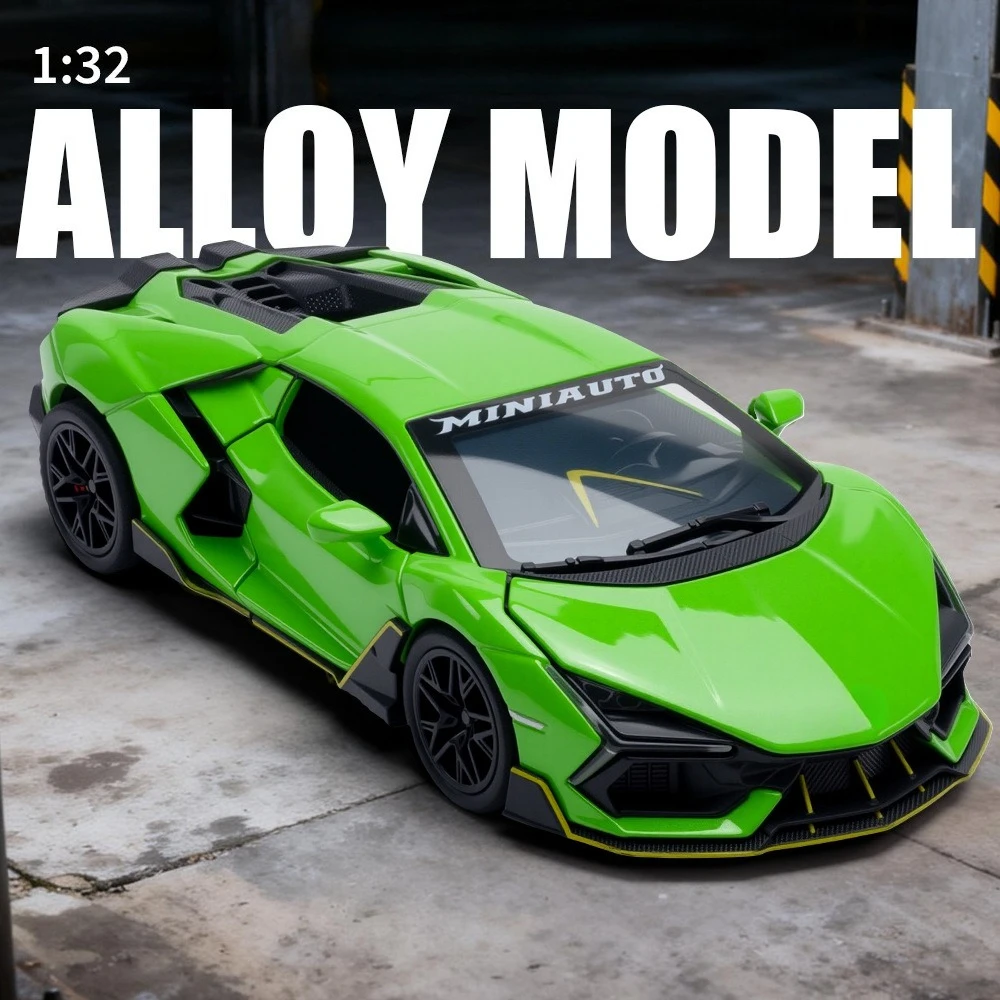 1:32スケール レヴエルト ミニチュアモデル おもちゃ スポーツカー 合金ダイキャスト スーパーカー サウンドライト ドア開閉 プルバック式 子供向けギフト