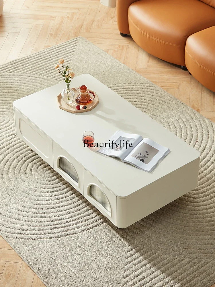 

LX*Cream wind simple small apartment household living room solid wood square tea table TV cabinet combination