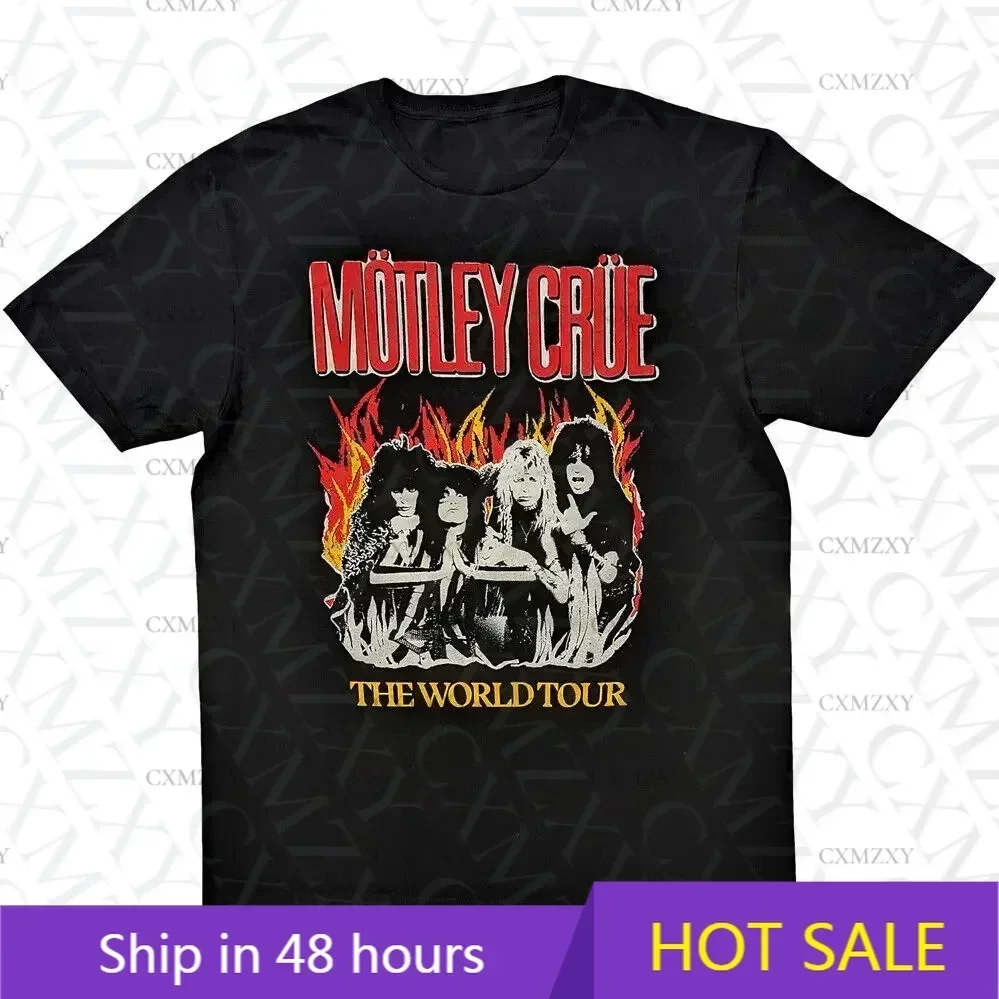 2025 Fashion Men Motley World Tour Flames Crue T Shirt Casual Oversized Breathable T-shirt Graphic Youth Cloth Streetwear S-3XL