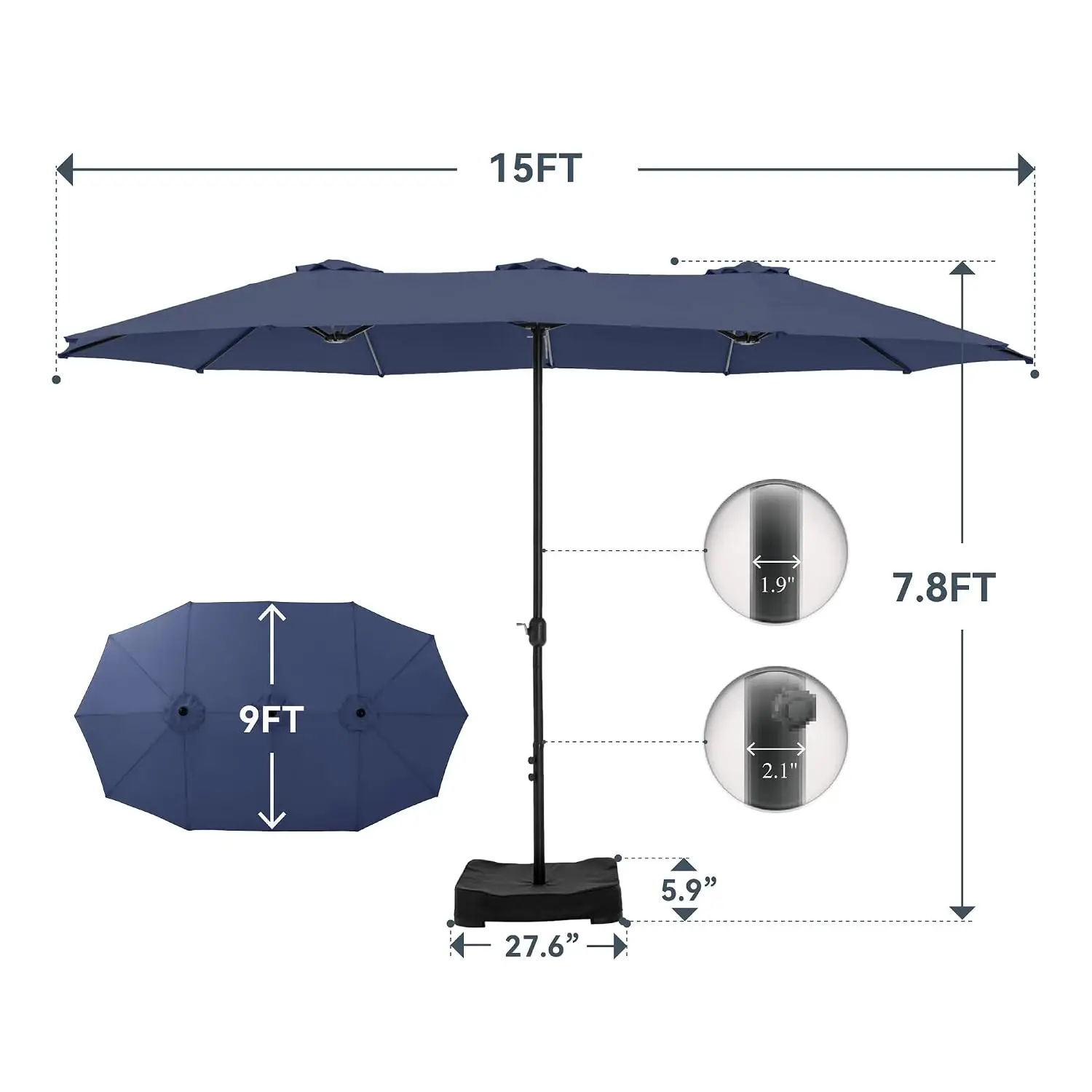 15ft Large Patio Umbrella with Base, Rectangle Outdoor Umbrella | for Pool Deck Backyard, Double-Sided Rectangular, Customized