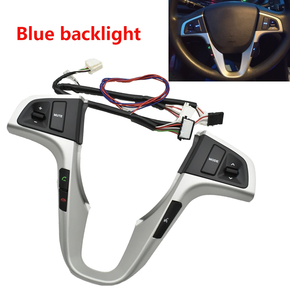 Multi-function Steering Wheel Buttons Audio Volume Music Control Switch Blue Backlight With Bluetooth For Hyundai VERNA SOLARIS