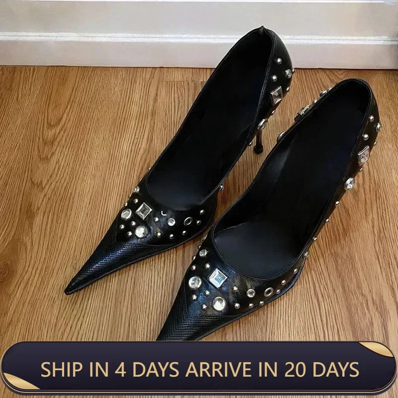 

New Spring Trend Pumps for Women - Studded Rhinestone Pointed Toe Stiletto Heels Shoes