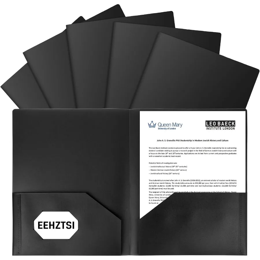 

6 упаковок пластиковых папок с горшками, 2 папки из полиэстера, вмещает 81 бумага размером 2 x 11 дюймов для школы, офиса, дома, черный