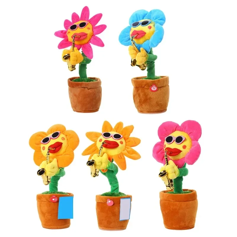 kids toys Singing And Dancing Cactus Sun Flower Toy Simulation Sunflower Dancing Playing Saxophone Bluetooth Musical Plush Toy