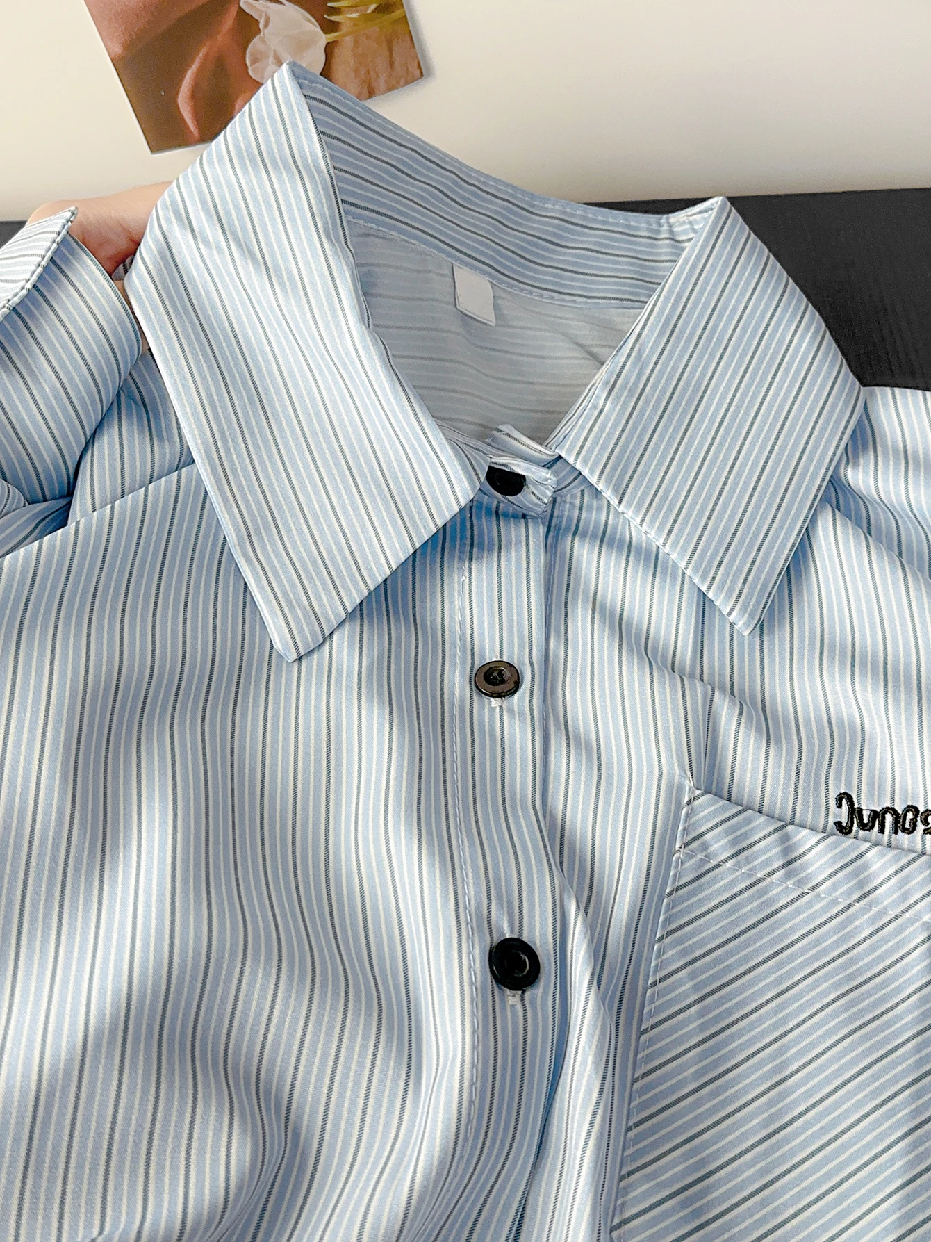 

Женская верхняя одежда в полоску с вышивкой irt Long Sve Collar, многослойный дизайн, корейский свободный крой, защита от ультрафиолета