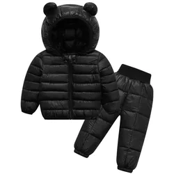 Baby Boys Girls Winter Down Coats Pants Kids Light Puffer Padded Jacket Snow Suit Zipper Hooded Infant Warm Outerwear 1-6 Year