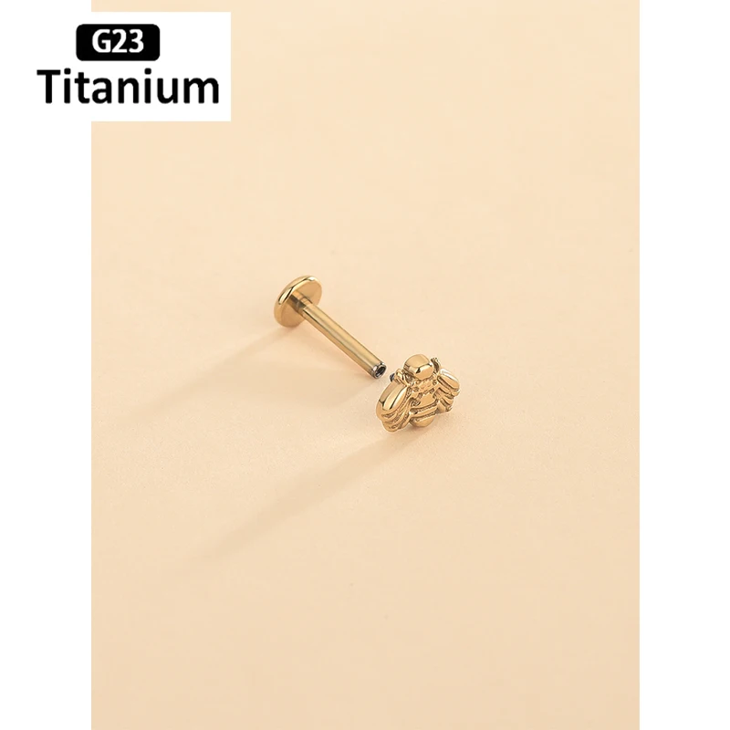 ASTM F136 G23 Titanium Labret Honeybee Lip Rings Internally Threaded Studs Ear Cartilage Tragus Helix Earrings Body Jewelry 16g