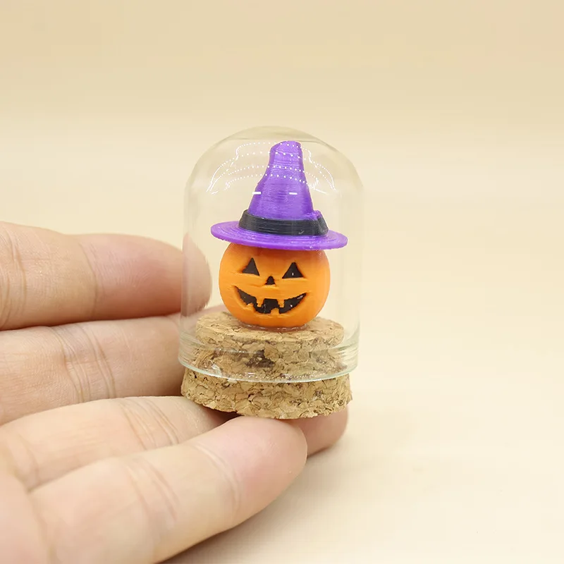 Mini Halloween Pumpkin Glass Bottle Miniature Cloche Decoration Landscape Scene Accessory DIY Holiday Desktop Display Ornament