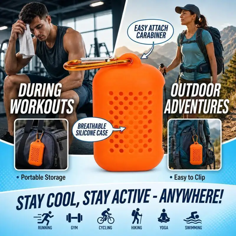 Outdoor Silicone Cooling Towel Storage Set, Portable Breathable Hollow Storage Bag, Cooling Gyms Hiking Traveling Towel Set