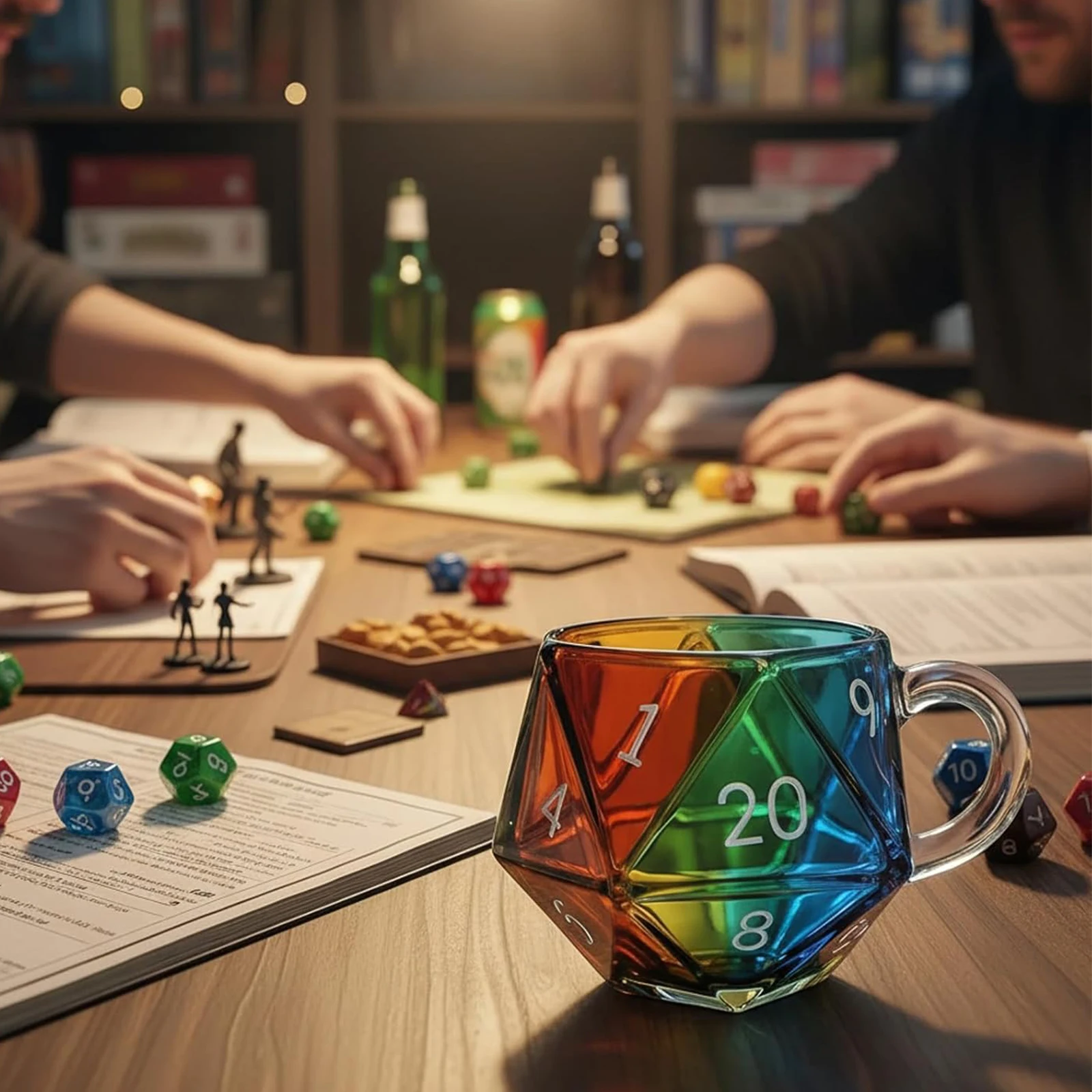 Polyhedral Dice Coffee Cup with Handle D20 Dice Glass Cup Transparent Glass Game Mug for Board Game Players
