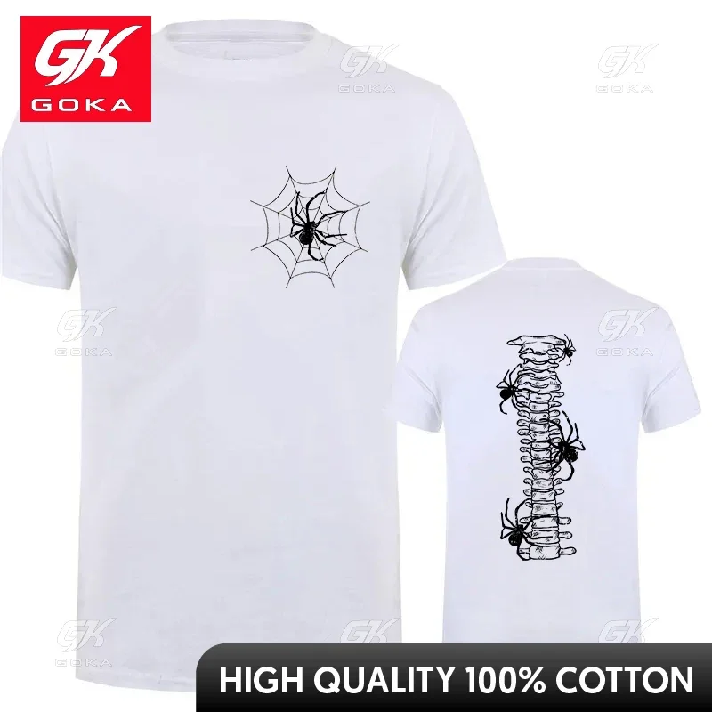 Funny T Shirt for Men Vintage T-Shirt Clothes Two Sided Spider Spine Print Men's T-shirts Halloween Spider Graphic Y2k Clothes