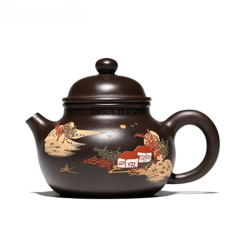 110ml Boutique Yixing Purple Clay Teapots Raw Ore Black Mud Hand Painted Tea Pot Household Zisha Filter Kettle Teaware Supplies