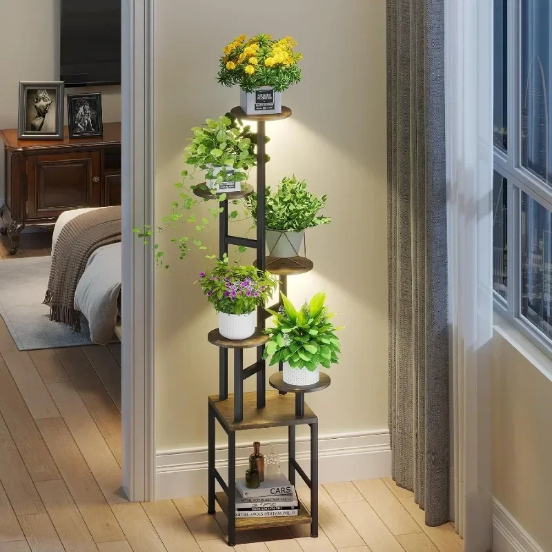 Internet Celebrity Indoor Plant Stand With Growth Lamp, 6 Floors, Indoor, Metal Plant Stand With Adjustable Light, Living Room
