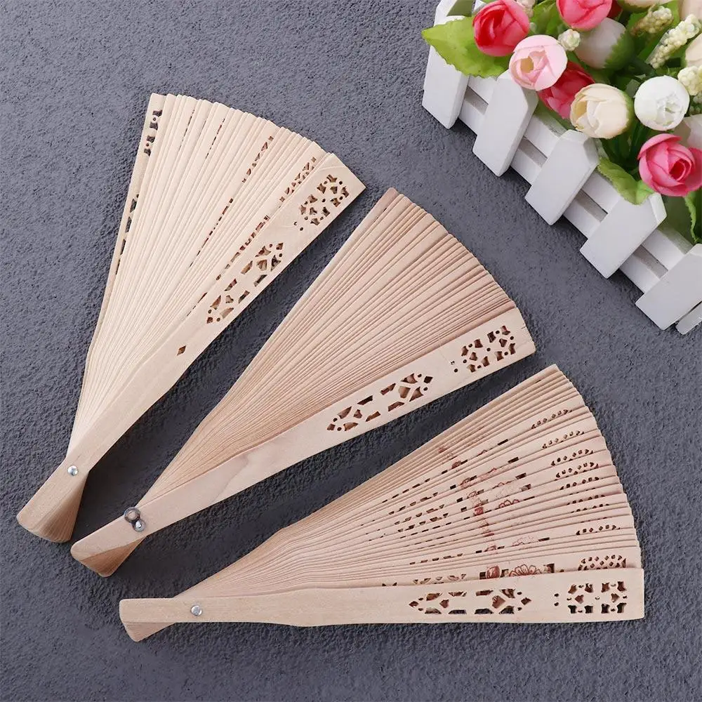 Handmade Handle Hand Fan Punched Wood Fan Hand-held Folding Fans Photo Prop Tool Hand Held Flower Fans Hollow Dance Hand Fans