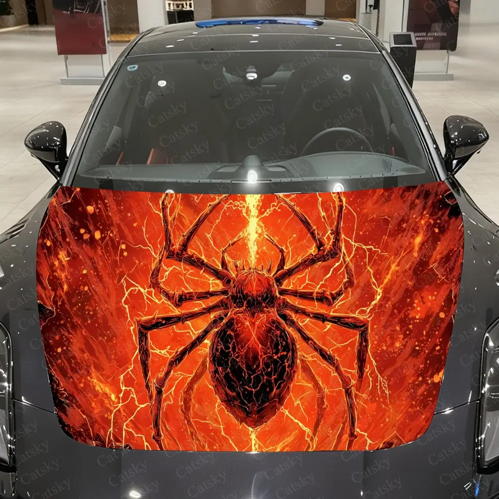 

Fire Domain Fierce Spider Car Vinyl Wrap, PVC Material Waterproof Car Hood Sticker, Self-Adhesive Scratch-Resistant Stickers for