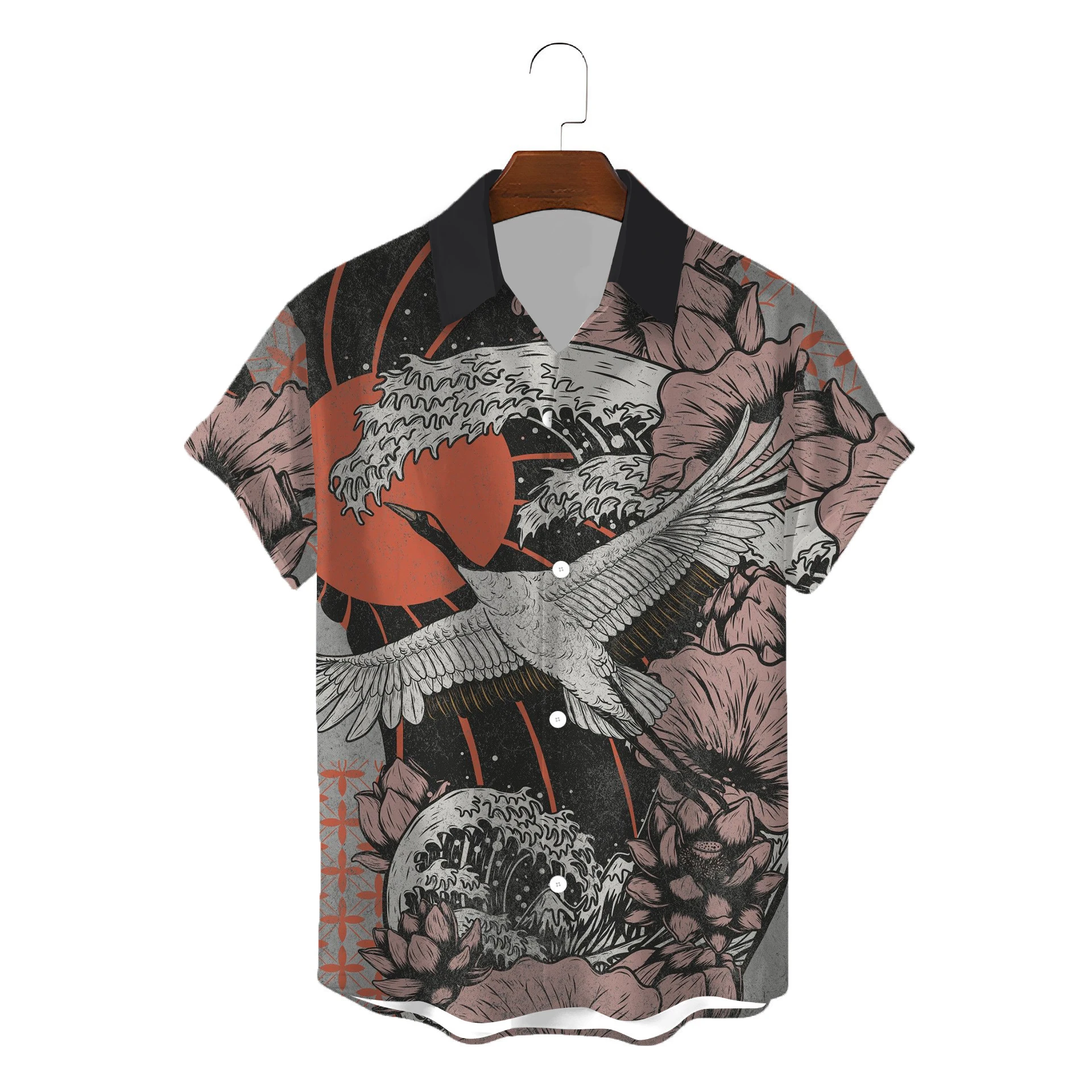 

summer Japanese-style Retro mans Shirt Hundreds of Ghosts at Night 3D Print Hawaii Beach men's short-sleeved shirt