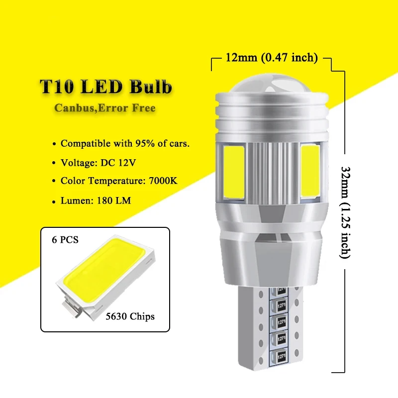 2/4/6/8pcs Car LED Signal Bulb 12V T10 W5W 5W5 LED Bulb 6000K 6 SMD No error Auto Wedge Side Lamp License Plate Clearance Bulbs