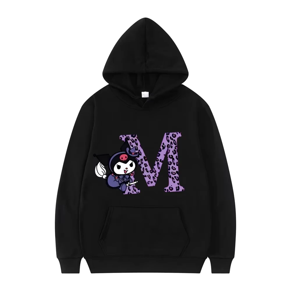 

MINISO Kuromi Anime Letter A-Z Women and Men Long-sleeved Sanrio Autumn Black Hoodies Clothes Girly Heart Clothes Kawaii