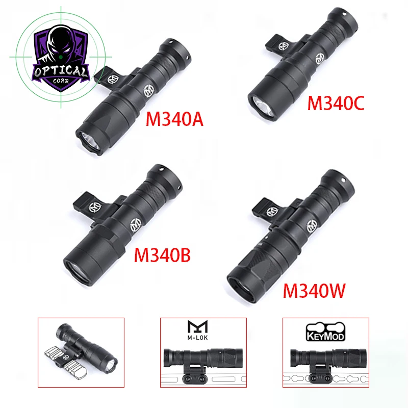 

WADSN M340 Series Metal LED Flashlight Tactical M340A/M340C/M340B/M340W With Offset Munt Set Fit Mlok Keymod Picatinny Rail