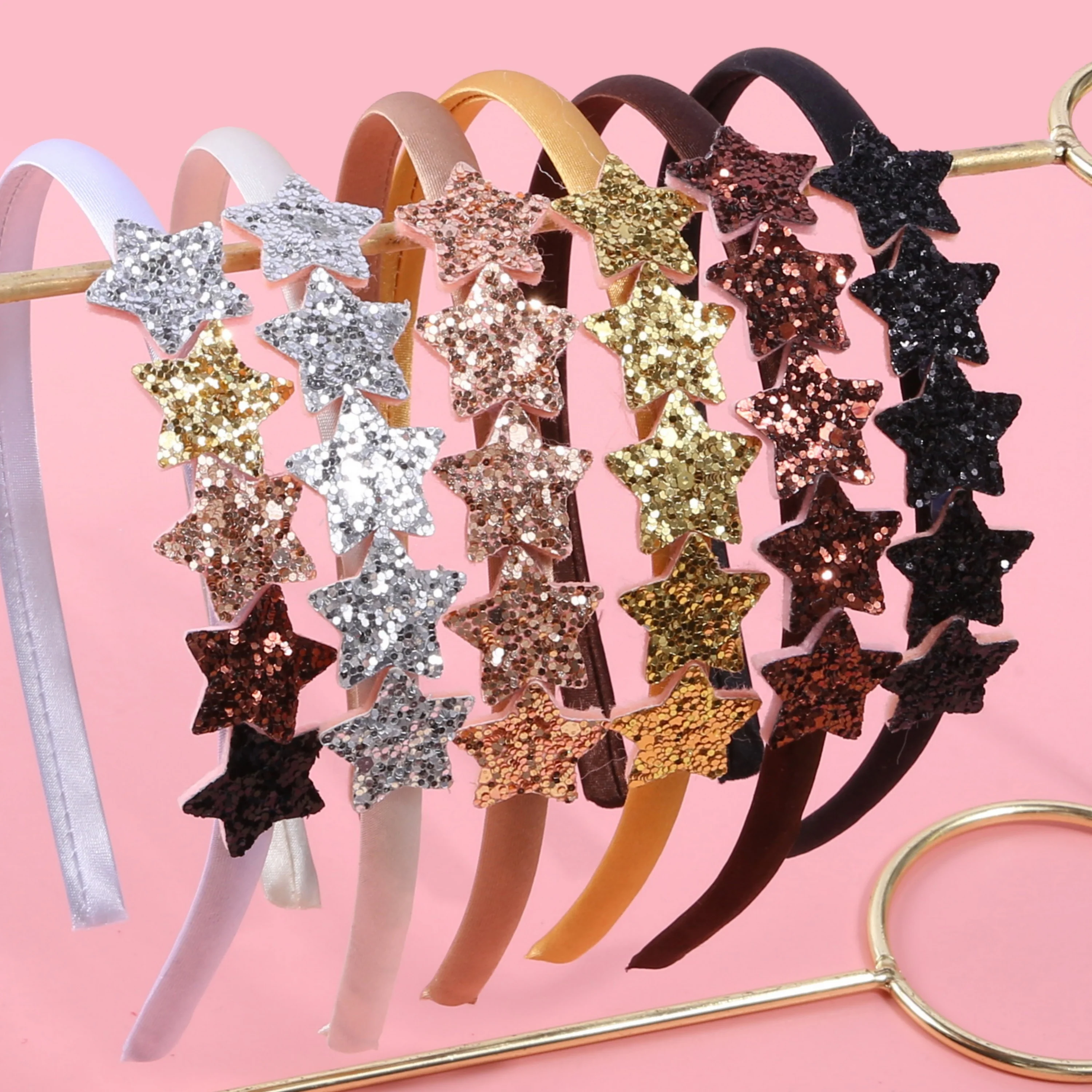 6/12 pz Oro Cachi Nero Glitter Cuore Stella Decor Fasce Per Bambini Ragazze Donne Morbide Macchia Cerchi Per Capelli Accessori Per Capelli Quotidiani