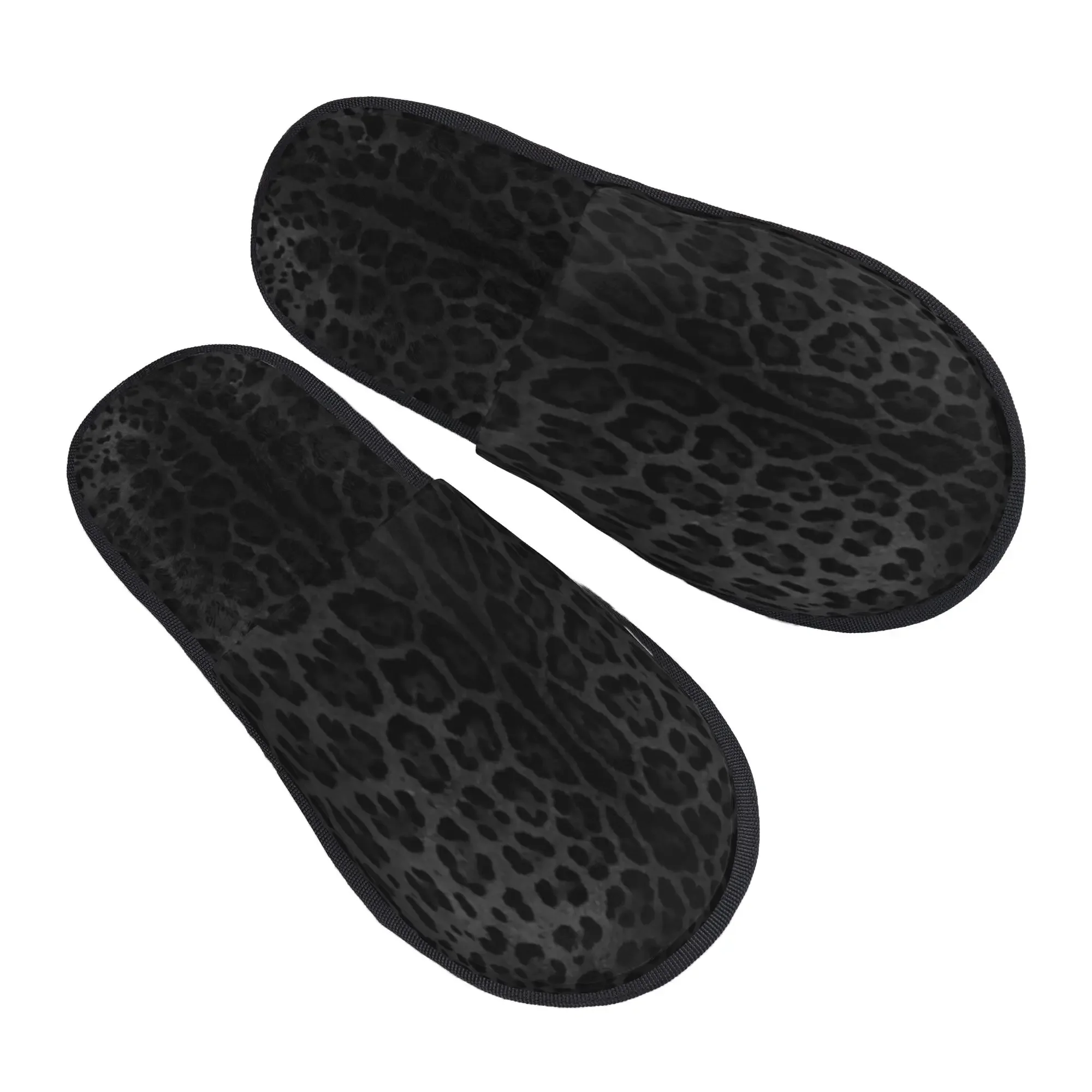 Black Leopard Print Skin Memory Foam Slippers Women Men Couple Family Bedroom Dorm Winter Warm Non‑Slip Texture House Slippers