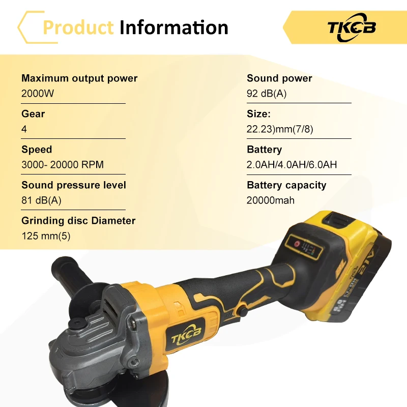 TKCB 21V 125mm Brushless Cordless Electric Angle Grinder 125MM 4 Gears Cutting Machine Power Tools For Makita 18V Li-Ion Battery