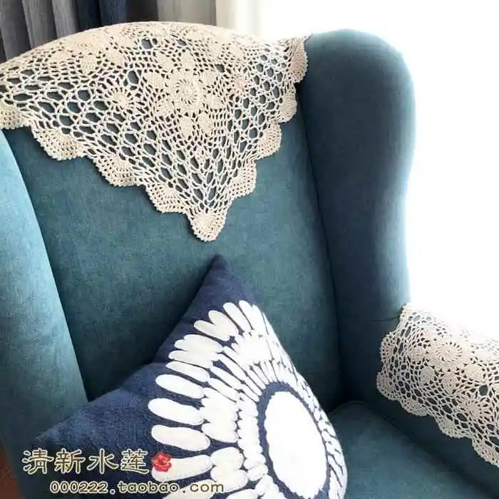 Handmade Crochet Pure Cotton American Retro Hollow Beige Sofa Towel Tablecloth Square Cover Towel