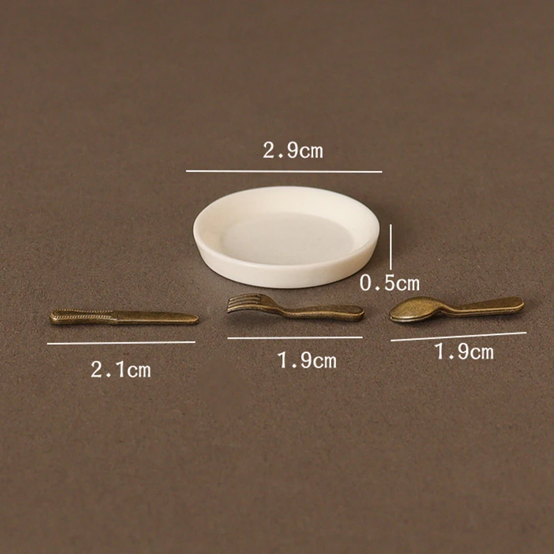 Juego de platos, cuchillo, tenedor, cuchara, Mini vajilla para casa de muñecas, accesorios, decoración de cocina, juguetes, 4 Uds., 1:12