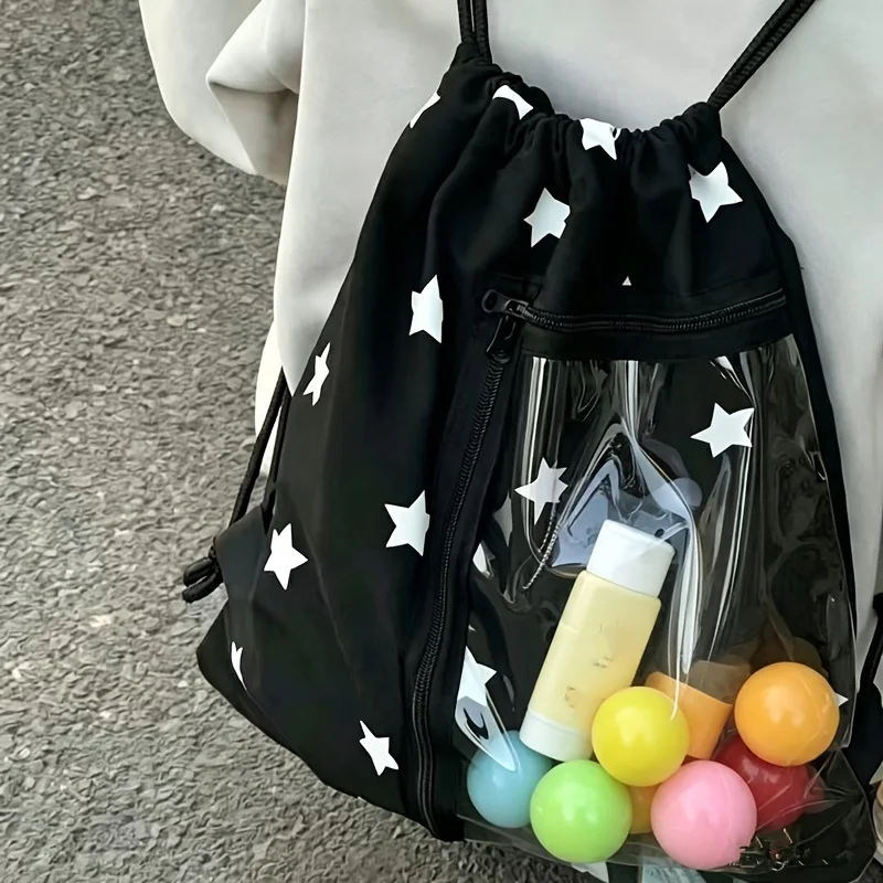 1pcs Nylon Drawstring Backpack Spacious Zipper For Extra Capacity For Outdoor Trips Fitness Wet Cloth Stain Cleansing