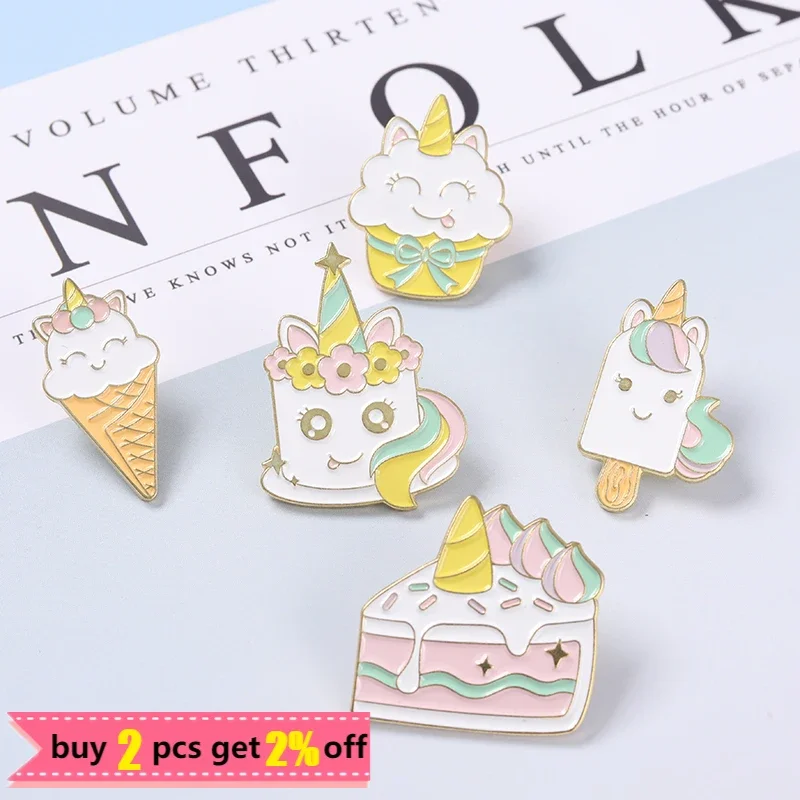 Rainbow Food Enamel Pin Cartoon Cake Ice Cream Dessert Brooches Cute Bag Clothes Lapel Pins Badges Jewelry Gift for Kids Friends